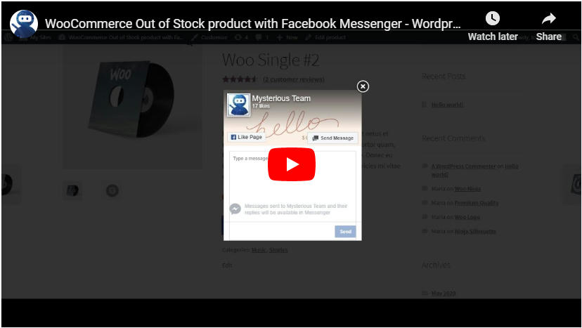 WooCommerce Out of Stock product with Facebook Messenger - 3